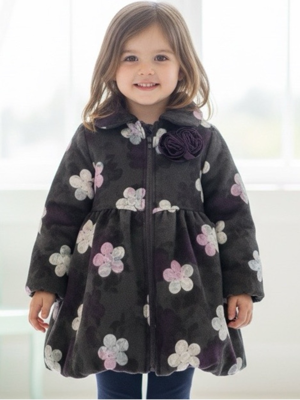 Penelope Mack coatgrey white pink flowers whimsical fairy luxury